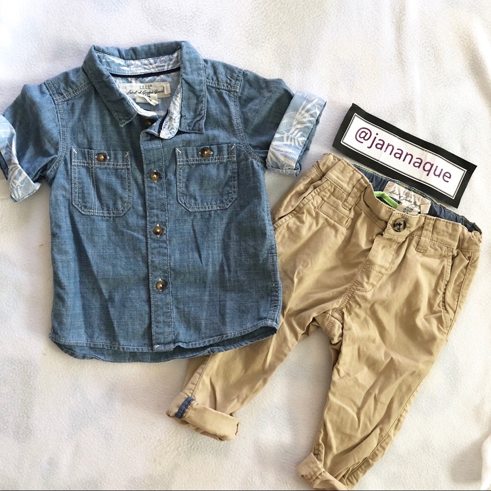 H&M Baby Outfit Denim button up shirt Khaki Pants